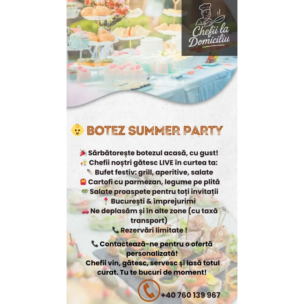 👶 Botez Summer Party – o zi specială într-un cadru relaxat și festiv - Meniu Gourmet pentru Evenimente Private