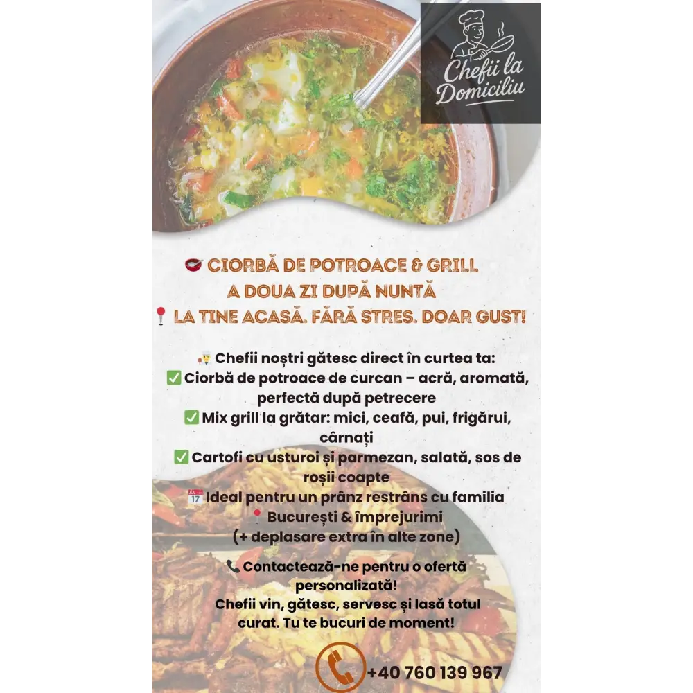 🥣 Ciorbă de potroace & grill – A doua zi după nuntă în liniștea de acasă - meniu party
