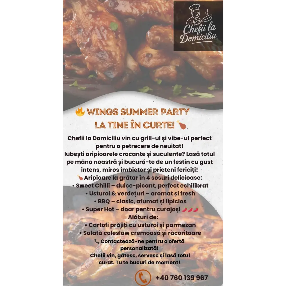 🍗 Wings Summer Party – Aripioare la grătar petrecere garantată! - meniu party