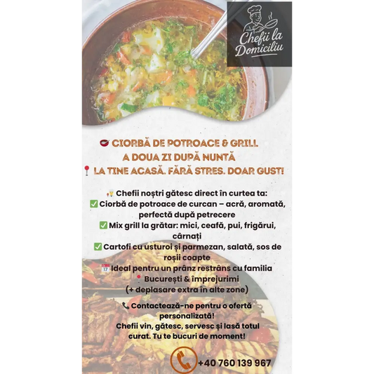 🥣 Ciorbă de potroace & grill – A doua zi după nuntă în liniștea de acasă - meniu party
