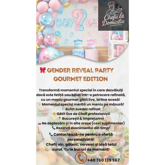 🎉 Gender Reveal Party – Ediție Gourmet - Meniu Gourmet pentru Evenimente Private